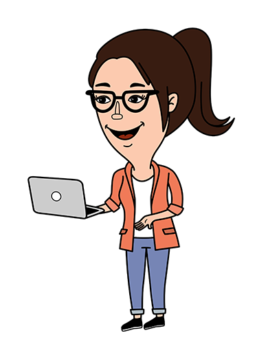 Cartoon of standing woman holding laptop