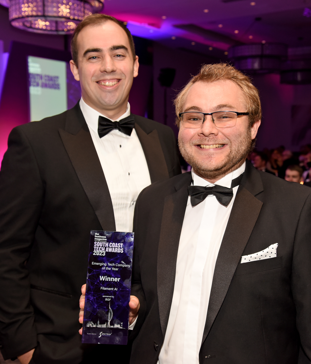 James Ravenscroft and Alex Horsfield of Filament AI, winners of Emerging Tech Company of the Year