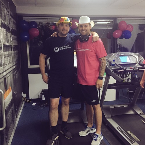 Dan Sumpter and Tom Rayner participating in the 24 Hour Treadmill challenge
