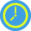 Yellow clock icon on blue backgroun
