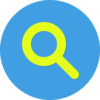 Yellow magnifying glass icon on blue background