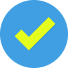 Yellow tick icon on blue background
