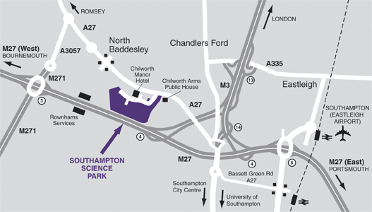 Road map of how to access Southampton Science Park