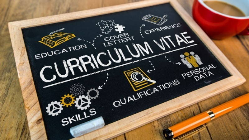 Chalk board with Curriculum Vitae written on it