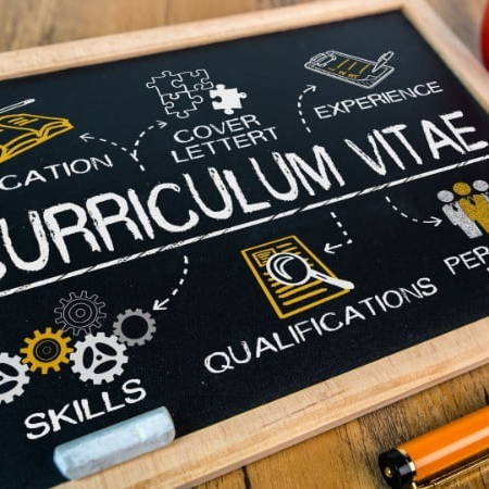 Chalk board with Curriculum Vitae written on it