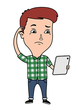 character illustration of a man holding a laptop